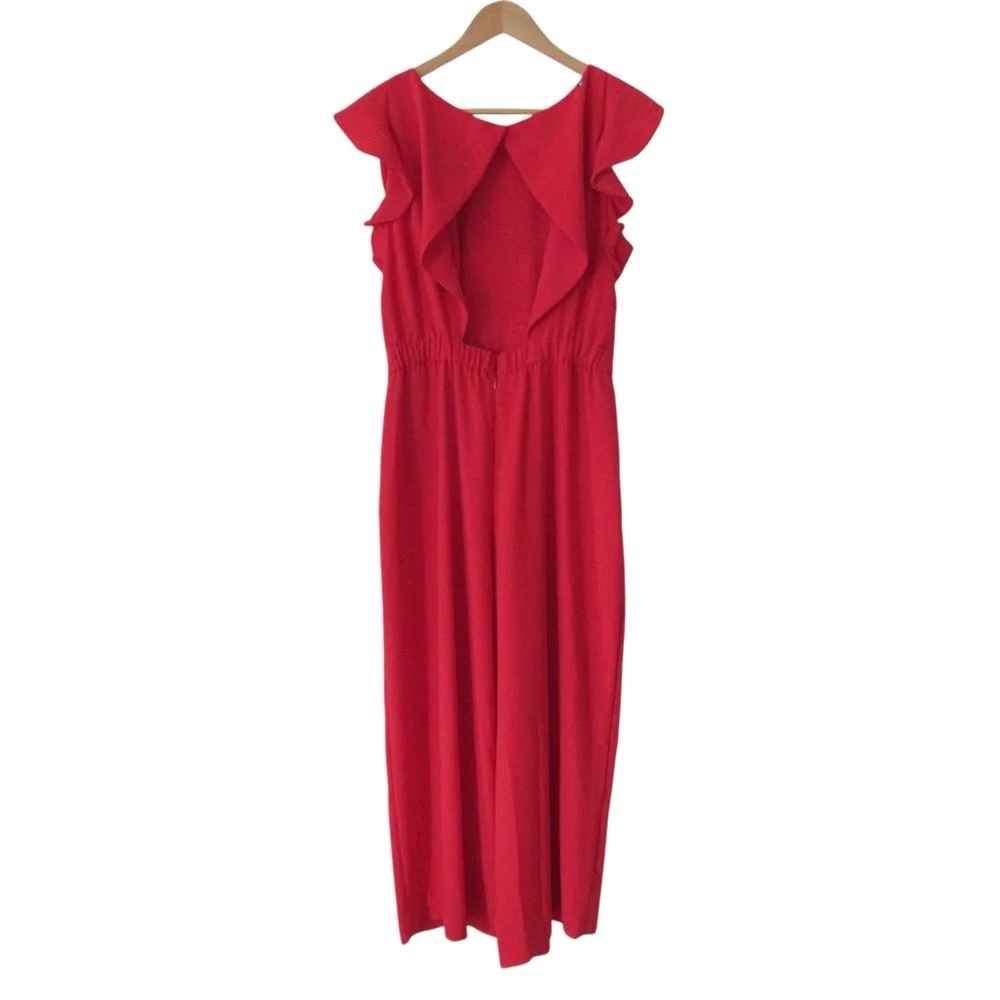 J Crew Sleeveless Ruffle Jumpsuit In 365 Crepe 6 Red Open Back Ankle Length - Picture 6 of 12